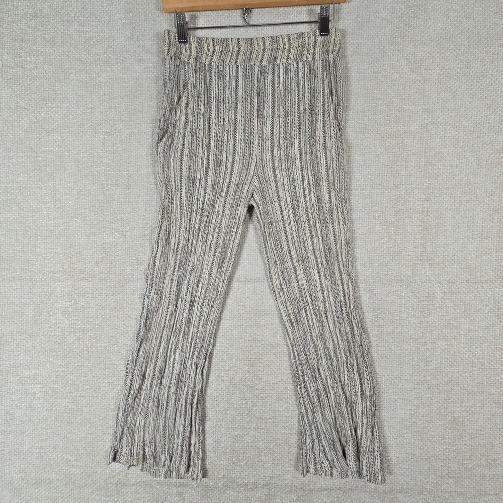 Yak & Yeti Womens Black White Chevron Stripe Rayon Wide Leg Boho Pants Size M‎